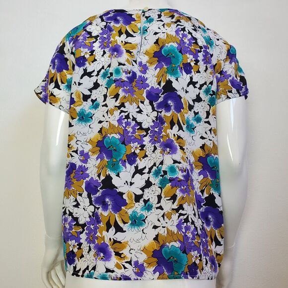 Vintage 80s Impressions Purple Floral Blouse - Picture 3 of 6